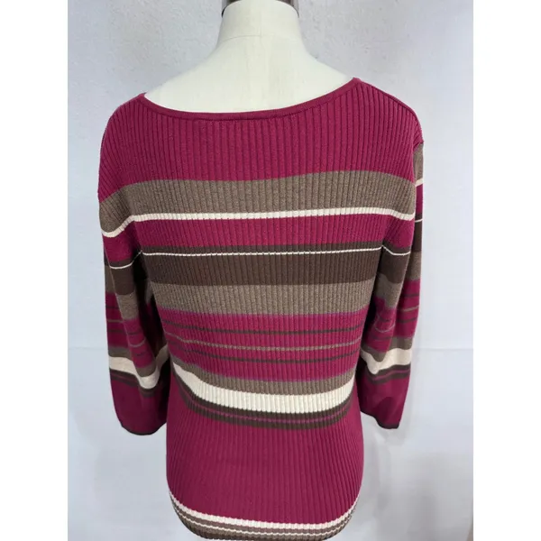 Croft & Barrow L‎ Purple Sweater Women's Striped V-Neck 3/4 Sleeve - Image 9