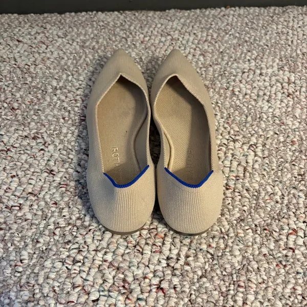 Rothys The Point Ecru Sand Beige Pointed Toe Knit Flats Women 7.5 Tortoise Sole‎ - Image 3