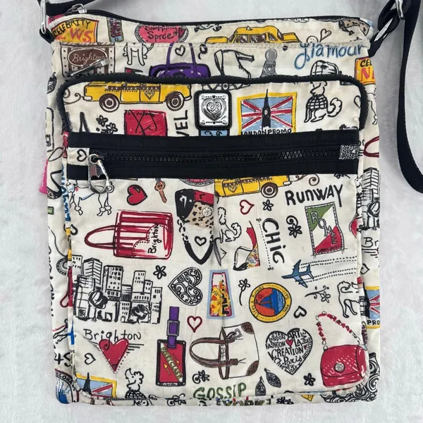 Brighton Jet Set Crossbody Bag Graphic Graffiti Print Nylon Travel Fun Chic - Image 2