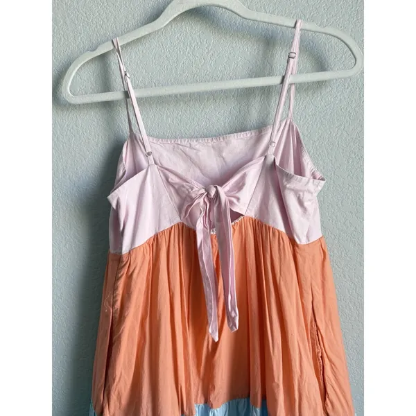 J.Crew Sunset Colorblock Tiered Maxi Sundress Coastal Boho‎ Summer Poplin Size 4 - Image 3