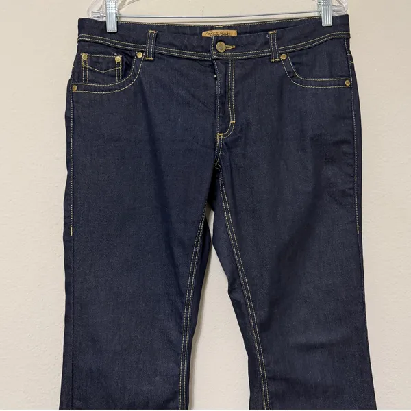 Roberto Cavalli H&M Dark Wash Bootcut Jeans Womens 14 Low Rise Gold 34x32 - Image 3