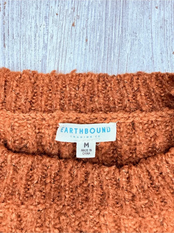 Earthbound cropped long sleeve brown hombre sweater shirt pull over med - Image 3