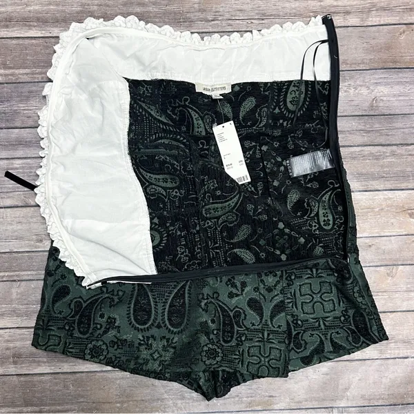 Urban Outfitters White Green Black Antoinette Strapless Brocade Paisley Romper - Image 7