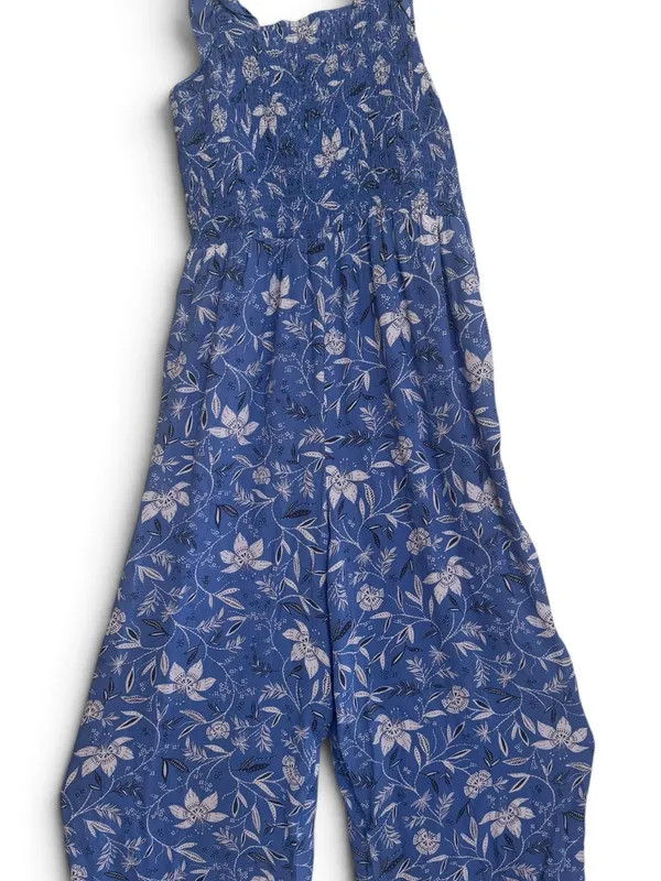 LOFT Blue Floral Smocked Wide-Leg Jumpsuit - Image 2
