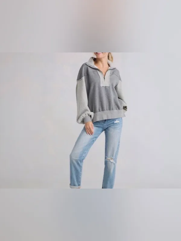Free People We the Free Kassey Half Zip - Heather grey combo - Small - Image 6