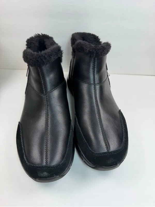 Skechers Arch Fit Women’s 11 Black Leather Faux Fur Ankle Boots Zip Comfort - Image 5