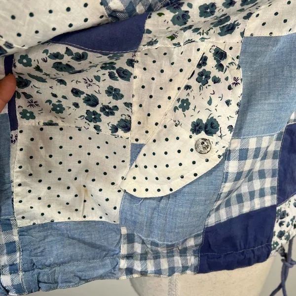 Patchwork Bomber Jacket by Tangibles Blue Cotton Florals Gingham Size M - Image 6