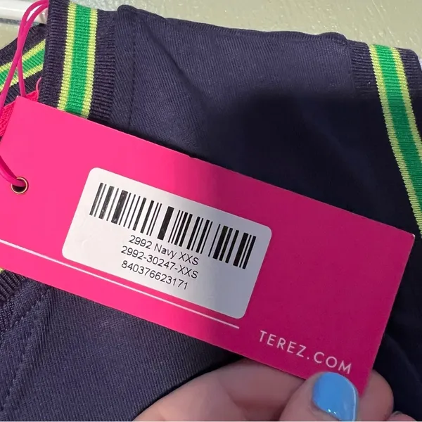 Terez Women's Size XXS‎ Tank Top Navy Blue Lime Green Trim Crewneck Boxy Cotton - Image 8