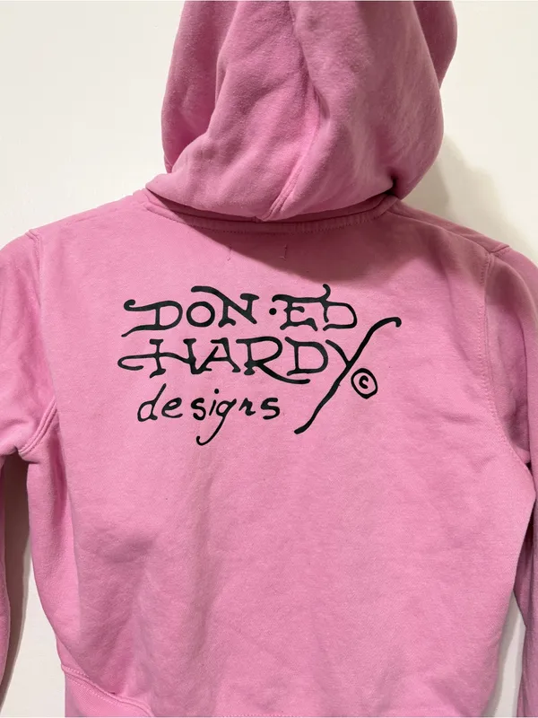 Ed Hardy Pink Skull Graphic Cropped Zip Hoodie Women’s NYC Medium - Image 8