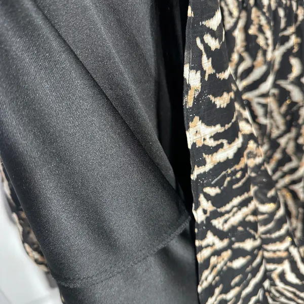 Sofia Vergara Dress XL Black Tan Zebra Smocked Empire Waist Metallic Chiffon - Image 5