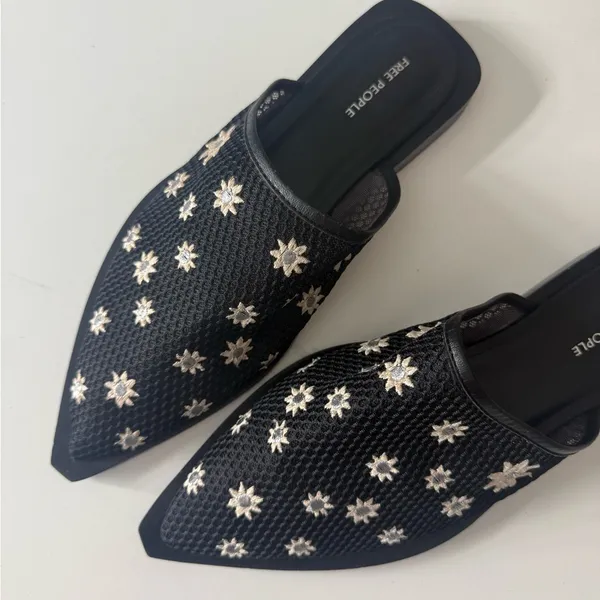 Free People Becky Daisy Embroidered Mules in Black 9 - Image 5