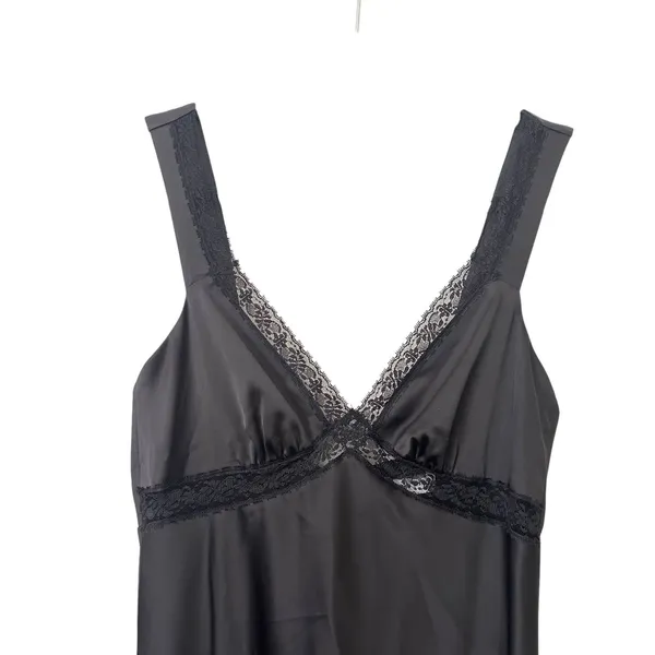 GIANNI BINI Satin‎ Lace Trimmed Slip Dress Black Sz 2 - Image 5