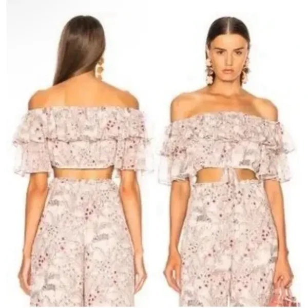 ALEXIS Adona Floral Off Shoulder Crop Top Size‎ Small Misty Rose Msrp $330 - Image 2