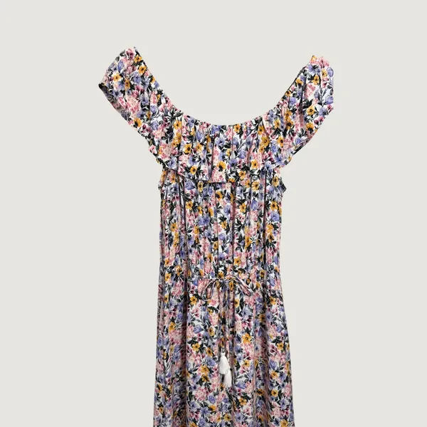 Kingston Grey Floral Off The Shoulder High Low Maxi Dress Medium Tassel Waist - Image 8