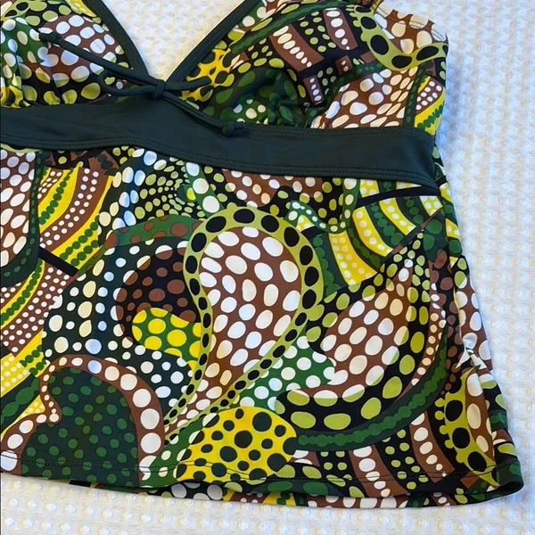 MERONA Tankini Halter Swimsuit Top Size LARGE Colorful Print Green Yellow - Image 4