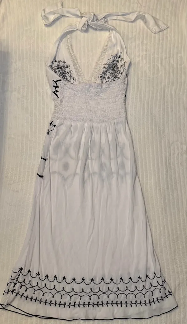 VTG Uluwatu Bali Handmade Lace Embroidered Halter Maxi Dres Size S Boho - Image 11