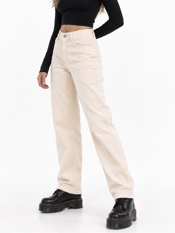 Hollister W28 Ultra High Rise Cream Corduroy Wide Leg Pants Y2K Grunge Holiday - Image 2