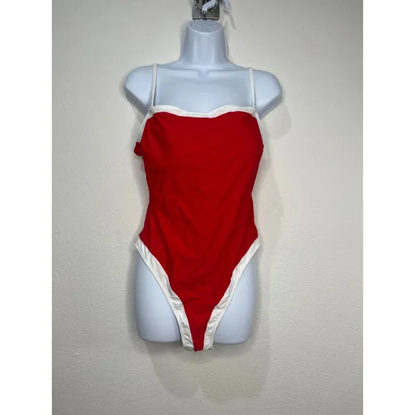 Roevite Red White Contrast High Cut One‎ Piece Swimsuit XL Tie Back Padded - Image 4