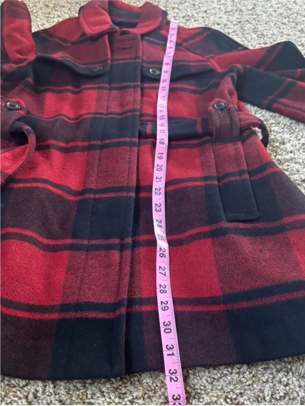 Red and Black Plaid Wool Belted Coat - Image 7