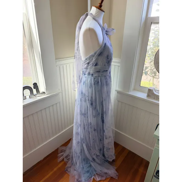 Dessy Collection 3131 Halter Tulle Floral Bridesmaid Maxi Dress Blue 10 NWT - Image 10
