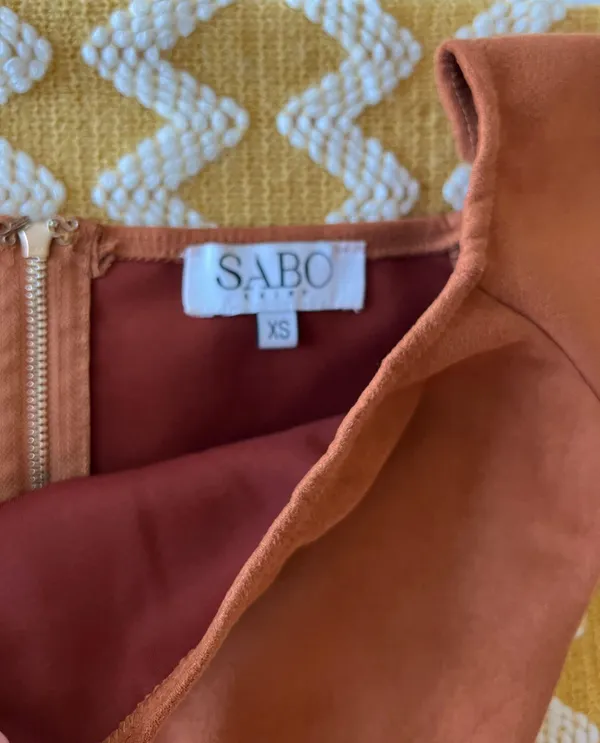 Sabo Skirt Brown Faux Suede Off Shoulder Crop Top - Image 5