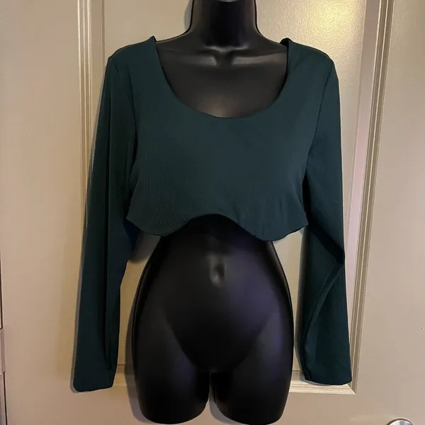 Women's XL Aerie OFFLINE Green LS Crop - Image 4