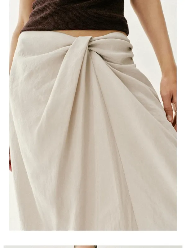 Zara NWT cream beige Draped twist front ruched Midi pareo Skirt - Image 4