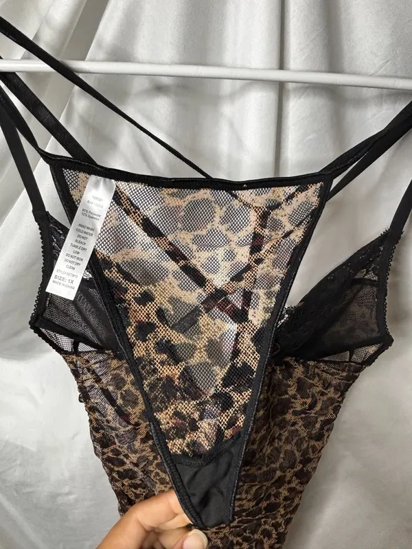 Ashley Stewart Ruched Mesh Animal Print Chemise Set - Image 6