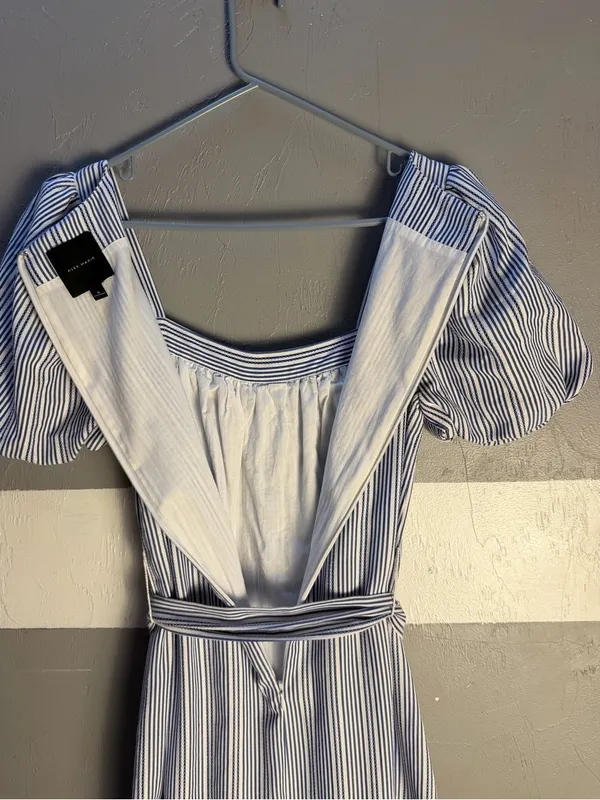 Alex Marie Blue and White Striped Puff-Sleeve Midi Dress - Image 7