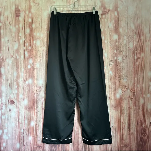 Cider Black Satin 3 Piece Pink Trim Pajama Lounge Set Size Large - Image 11