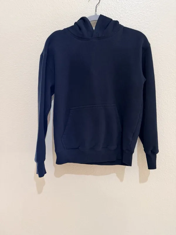 SACRÉ Black Pullover Hoodie S/M Fleece Kangaroo Pocket Minimalist Sweatshirt - Image 3
