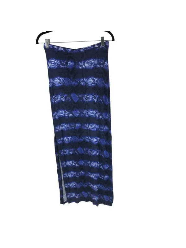 Michael Michael Kors Blue Snakeskin Print Maxi Skirt XS Rayon Blend Side Slits - Image 3
