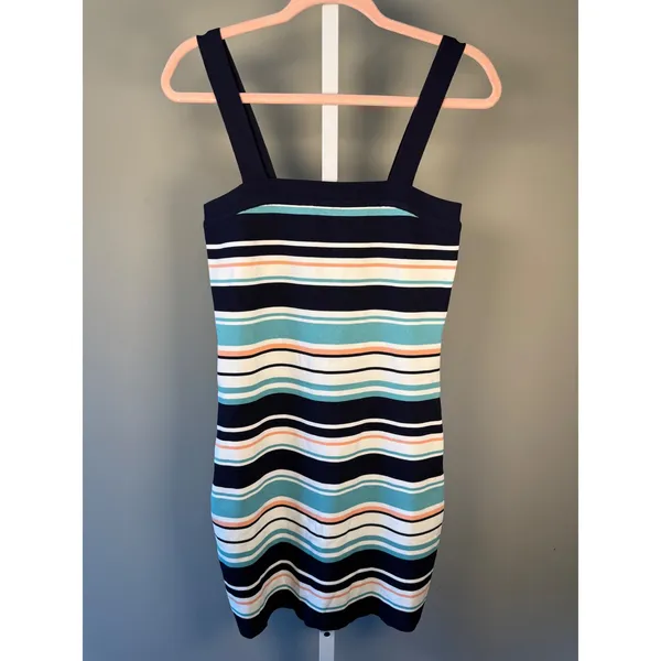 She + Sky Stripe Bodycon Dress L‎ Stretchy Square Neck Mini Summer - Image 2