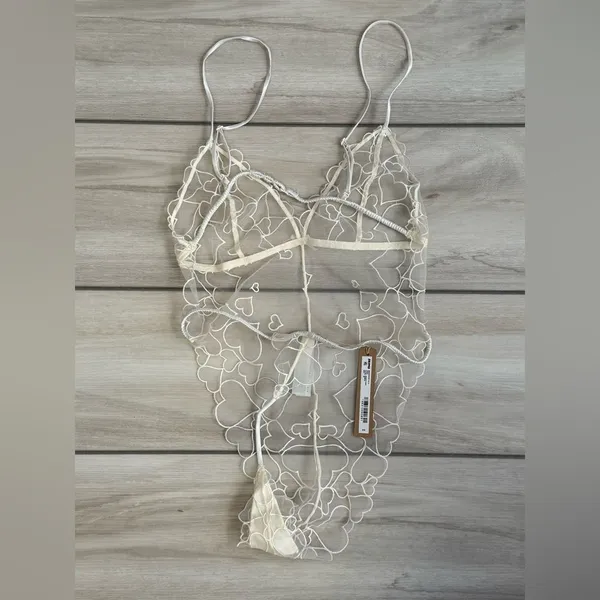 SKIMS Embroidered Tulle Teddy Off White XS NWT IN PACKAGE - Image 5