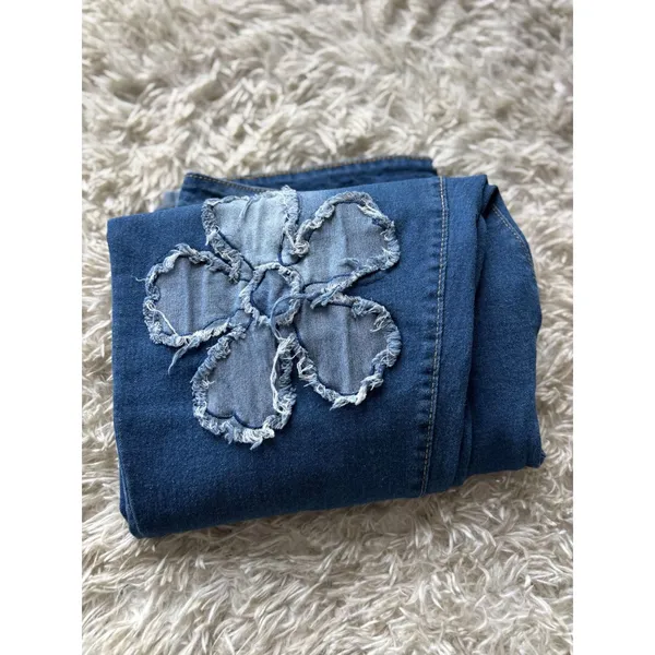 Floral Applique Lace Trim Straight Leg Denim Jeans Blue 3XL Boho‎ Stretch - Image 7