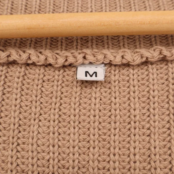 Womens Cardigan Sweater Medium Tan Chunky Knit Open Front Drop Shoulder Winter - Image 3