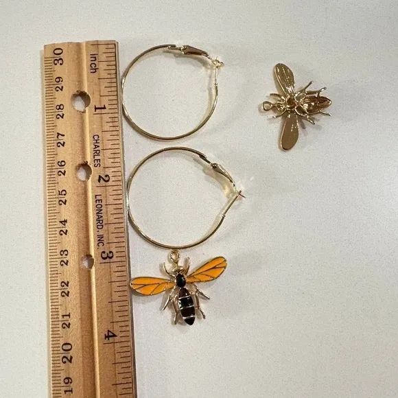 Bee Dangle Hoop Earrings Gold Insect Drop Statement Enamel Jewelry Gift‎ new - Image 3