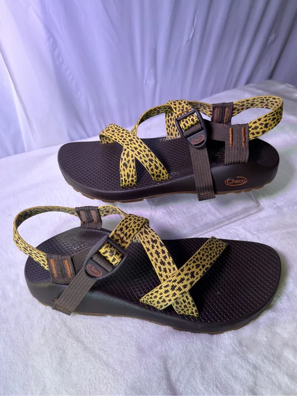 Chacos Kids Yellow Patterned Strap Sandal with Brown Footbed - Image 3