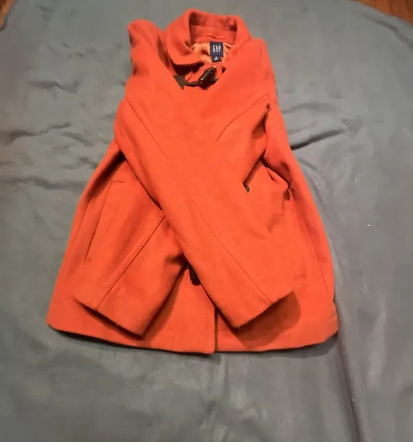 Gap Orange Wool Blend Toggle Pea Coat Jacket Women's Medium - Image 5
