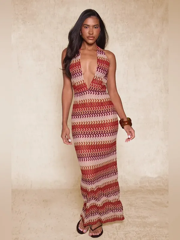 PrettyLittleThing MULTI TEXTURED DEEP PLUNGE MAXI DRESS - Image 2