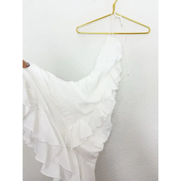 Princess Polly Eddy White Ruffle Mini Dress Size 10 Halter Chiffon Bridal Sexy - Image 11