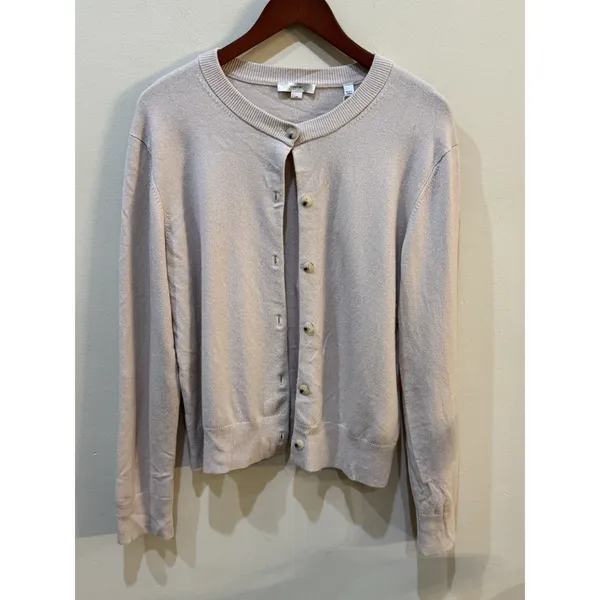VINCE Crewneck Wool Cashmere Blend Cardigan Sweater Light Oat Size Large - Image 3