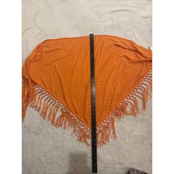 Unbranded Fringed Shawl Orange Wrap - Image 13