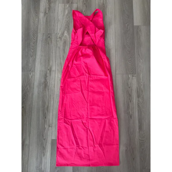 Commense Minimalist Elegance Linen Cotton Crisscross Long Dress Fuchsia Medium - Image 4