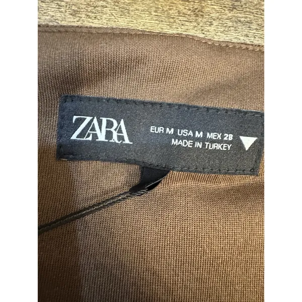 Zara Brown Houndstooth Check Square Neck Pleated A-Line Mini Dress Academia - Image 5