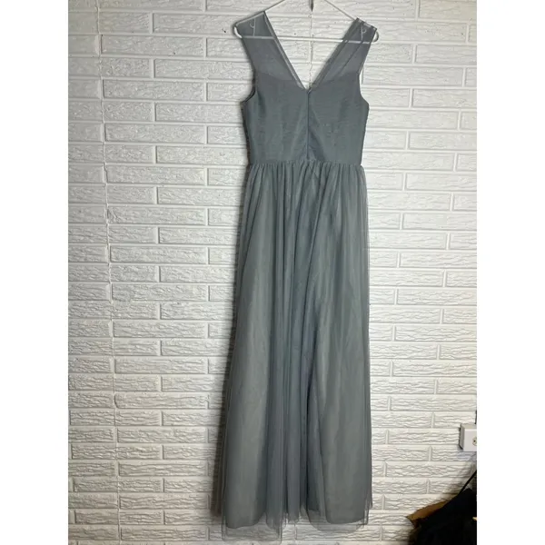 Birdy Grey Tulle Maxi Dress Womens‎ XS Blue Good Pleated V-Neck Bridesmaid Gown - Image 6