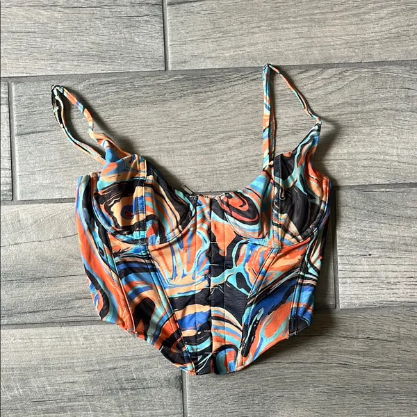 White Fox Boutique Orange and Blue Bustier - Image 2