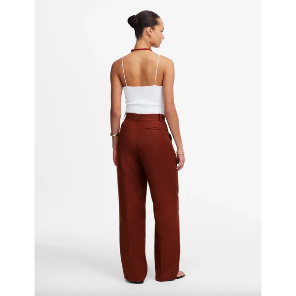 Madewell Slouchy Straight Pants in 100% Linen Henna Brown Relaxed US 10 NWT - Image 3