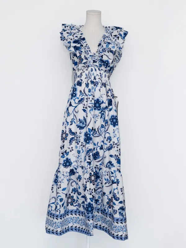 Adrianna Papell -‎ Toile Inspired Floral Cotton Ruffle Midi Dress - Image 3