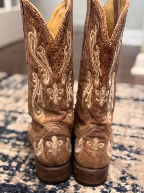 Corral Cortez Honey Flur De Los Western Tan Leather Cowboy Square Toe Boots 9.5M - Image 6